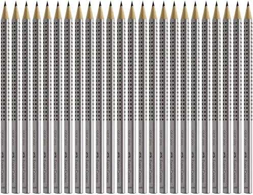 Faber-Castell 117697 - Bleistifte GRIP 2001, Schaftfarbe: silber, schwarz (HB, 1 stück (24er Pack))