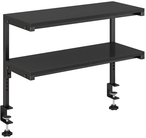 IBUYKE Clamp-on bordshylla, 58 cm stor förlängningshylla för skrivbord, flexibel ompositionering och justerbar 2-stegs förvaringshylla för skrivbordstillbehör under skrivbordet TMZ010B