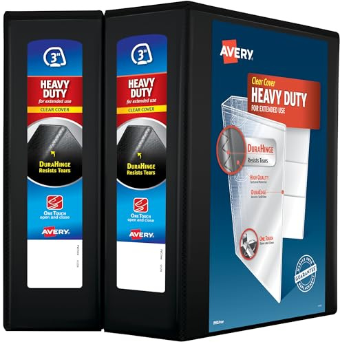 Avery Heavy-Duty View 3 Ring Binder, 3 One Touch Slant Rings, Holds 8.5 x 11 Paper, 2 Black Binders (79873)