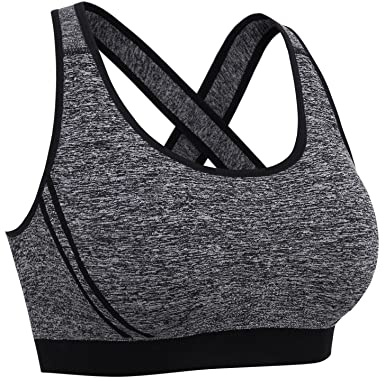 Litherday Reggiseno Sportivo Donna Push Up Senza Ferretto Imbottito e Traspirante Top Fitness per Yoga Corsa Allenamento e Palestra Grigio Scuro M