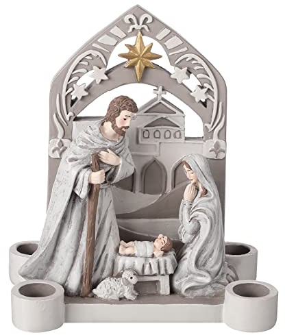 Nativity Advent Decorations Advent Candle Holder Holy Family Nativity Scene with Arch Candle Holder Religious Decors for Christmas Supplies(Solid Color)
