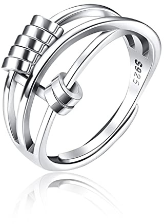 Anxiety Ring, Fidget Ring Anxiety Rings for Women Spinner Ring, Silver Plated Fidget Rings for Anxiety Stress Reliever Spinner Rings, Adjustable Rings for Women Men, Jewelry Gift for Women Girls