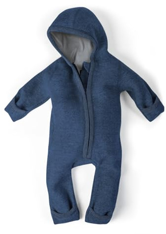 Ehrenkind® WALKOVERALL | Baby Wollwalk-Overalls aus Merino Schurwolle mit Reißverschluss | Walk Wolle Woll-Anzug für Kleinkind und Baby | Jeansblau Gr. 62-68