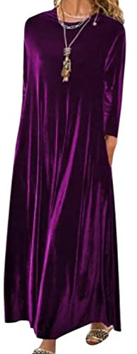 Minetom Femme Automne Hiver Casual Longue Robe Velours Elegant Couleur Unie Manches Longues Lâche Robe Soirée Fête Cocktail Maxi Robes A Violet XXL