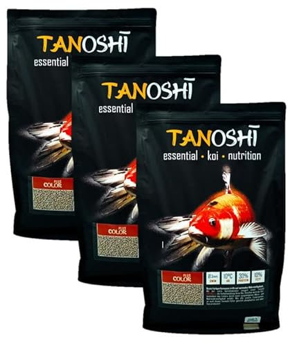 Tanoshi Koifutter - Color Plus - 3mm 15 kg | Schwimmendes Hauptfutter für Intensive Farbentwicklung Dank Spirulina mit natürlichem Astaxanthin | ab 10°C
