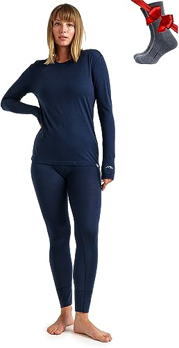 Merino.tech Merino-ull t-shirt kvinnor – 100 % merinoull baslager kvinnor kortärmad fukttransporterande t-shirt och vandringsstrumpor | Lätt, andningsbart merinoull aktivt baslager, naturligt luktbeständigt, fukttransporterande, perfekt för vandring, resor