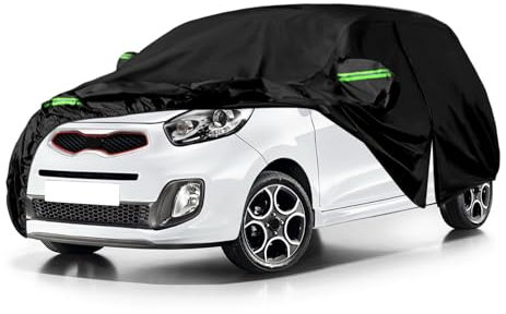 Autoabdeckung Wasserdicht Ersatz für Kia Picanto 2003-2024, Auto Abdeckplane Autogarage Autoplane Ganzgarage, Atmungsaktive Vollgarage Wasserdicht Reflexionsstreifen Schwarz