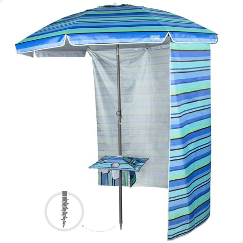 AKTIVE Parasol de plage anti-vent marin 210 cm, paroi latérale amovible, mât en acier, inclinable et réglable en hauteur, tissu polyester Oxford, protection UV50, grands parasols (62332), gris foncé