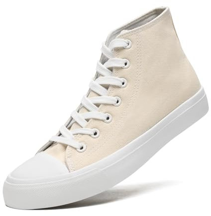 sharllen Ladies Canvas Shoes Women, Mens High Top Trainers Lace up Pumps(Beige 310)