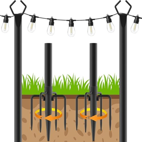 Steel String Light Pole 2 Pack 9.8 FT for Outdoor Patio Lighting | Suitable for Garden, Backyard, Parties, Christmas, Wedding, Stable Stand for Hanging Decorative Lights