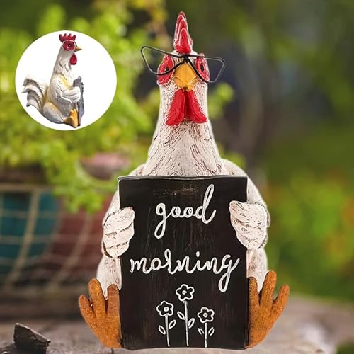 ODIWEN Figura de Pollo de Resina, Adorno de Escultura de gallina, Estatua de gallina sentada, Decoración de Pollo para el hogar, Decoración de la Estatua de la Gallina, Estatua del jardín del Gallo