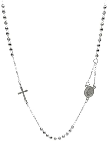 SiLo Bijoux COLLANA ROSARIO DONNA UOMO ACCIAIO INOX 316L ARGENTATO DORATO NERO ANALLERGICO ALTA QUALITA' - CONFEZIONE REGALO (SILVER)