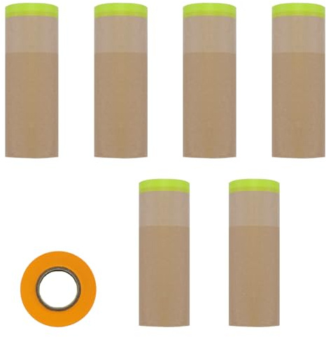 6 rotoli di carta di copertura, nastro adesivo carta, nastro carta imbianchino, 30cm x 15m, con 1 rotolo di nastro washi, per vernice, smalto, vetro, legno