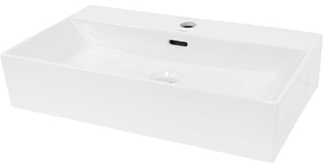 LuxeBath Waschbecken Keramik, 605x365x130 mm, eckig, Weiß, Aufsatzwaschbecken für Badezimmer und Gäste-WC, Aufsatzbecken mit Hahnloch, Hängewaschbecken Wandmontage, Waschtisch Waschschale Waschplatz