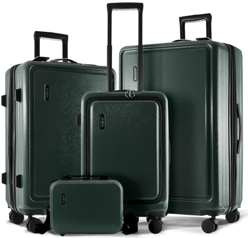 TRAVELARIM Hard Shell Luggage Sets with Spinner Wheels 4 Piece, Expandable Large Suitcases with TSA Lock, Travel Large Suitcase Set, Green Luggage Set