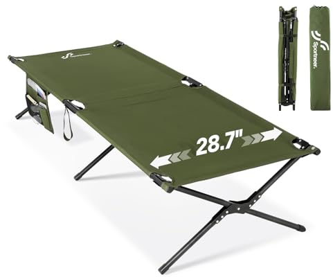 Sportneer Letto da Campo Pieghevole con Materasso, 199 * 73 cm Letto Pieghevole da Campeggio Versione Aggiornata, Letto Pieghevole XXL per Tenda Escursionismo Viaggi Giardino, Verde Militare