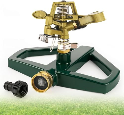 Aspersor de césped con base de metal, aspersor de pulsación, aspersor de impulso de carga pesada, grandes superficies, giratorio 360° para cubrir grandes superficies, aspersor de jardín para césped