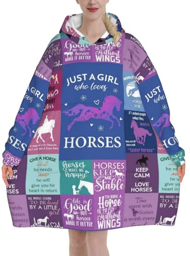 Horse Gifts Wearable Blanket Oversized Blankets Cozy Hoodie For Adults Sweatshirt Sweater Throw With Pocket