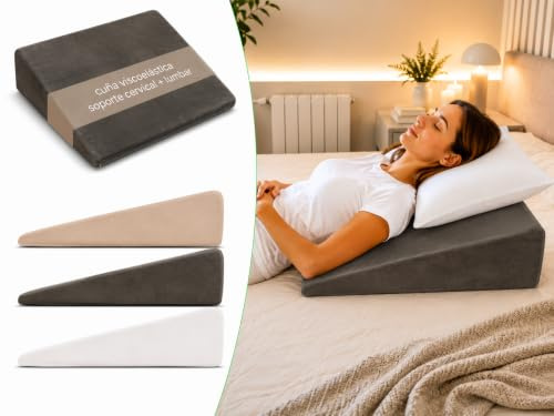 Comfort Sleep | Cojín Cuña Viscoelástica 60x60x20 cm Gris Lectura Cama y Sofá – Almohada Cuña Antirreflujo, Hernia de Hiato y Postoperatorio - Cuña Visco Oeko-Tex, Funda Lavable 100% Made in Spain