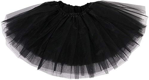 Damen Tütü Rock Minirock 3 Lagen Petticoat Tanzkleid Dehnbaren Tutu Rock Tüllrock für Party (Schwarz)
