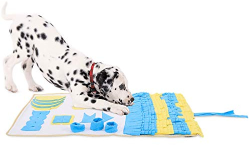 lionto Tapis de fouille pour Chiens et Chats, Tapis d'activité pour réduire Le Stress et stimuler la Concentration, 100x60 cm, en Polaire Lavable en Machine avec Dessous antidérapant, Jaune/Bleu