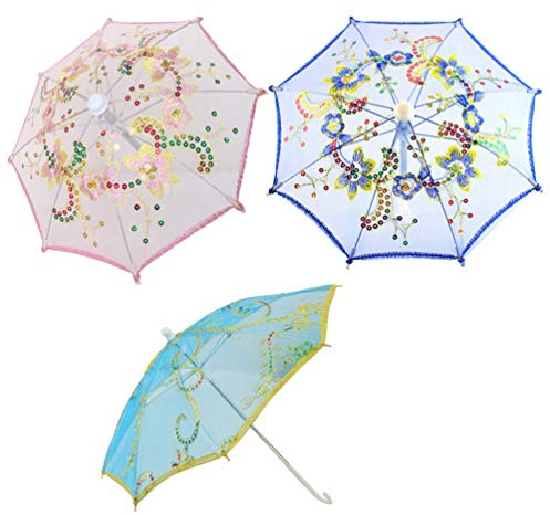 STOBOK 3pcs Kids Umbrella Toy Lace Cute Small Embroidery Umbrella Decorative Props Mini for Kids Students Girls (Random Pattern)