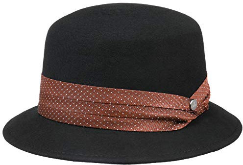 LIERYS Jolana Woll Glockenhut Einfarbiger Hut mit Garniturband Elegante Damenglocke Damen Herbst Winter schwarz S (54-55 cm)