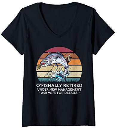 Damen OFishally fragen Frau für Details Vintage Fishing Lover T-Shirt mit V-Ausschnitt