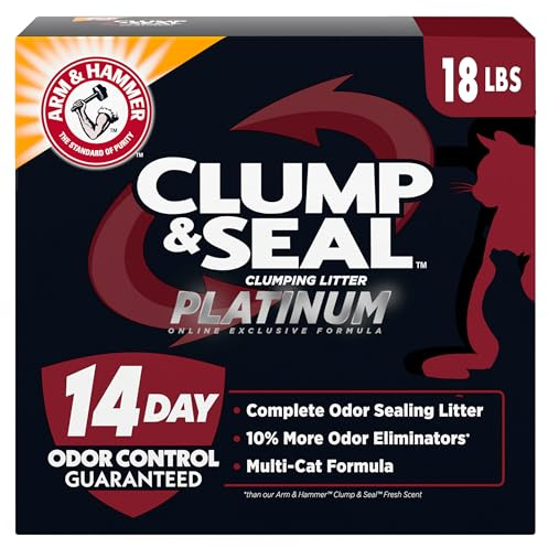 ARM & Hammer Clump & Seal Platinum Cat Litter, Multi-Cat Clumping Litter Forms Rock-Hard Clumps, Powerful Odor Eliminators with Baking Soda, 14-Day Odor Control, 18 lbs