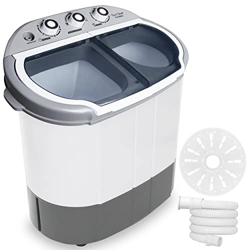 Pyle Portable Washing Machine - Twin Tub 11Lbs Capacity, Compact Mini Laundry Washer (7.7 Lbs) & Spinner (3.3 Lbs) with Timer Control - Perfect for Home, Apartment, Camping, RVs and Dorms (Grey)