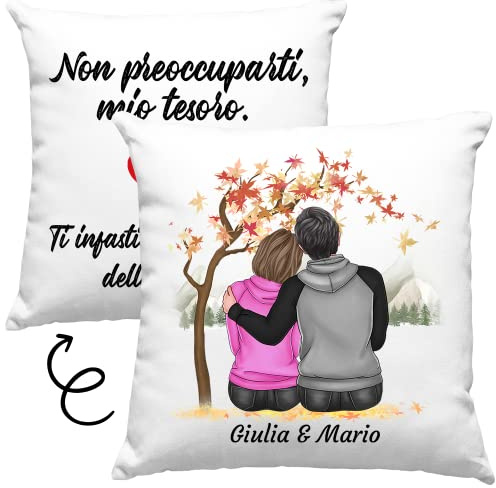 Vulfire Cuscino Personalizzabile Coppia - Nome, Capelli, Abito e tanto altro da Personalizzare - Idea Regalo Fidanzati o Amici, Occasione Compleanno, Natale, Arredo Casa - con Imbottitura (Bianco)