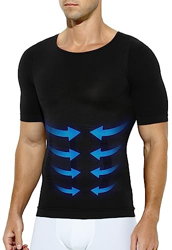 Casey Kevin Compression Shirts for Men Slimming Shirt Body Shaper Gynecomastia Base Layer Undershirts,Black-ml5006,L