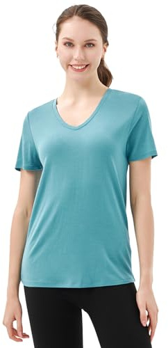 Merino Protect 100% Merino Wool V Neck T-Shirt for Women Short Sleeve Base Layers Odor Resistance Tops for Outdoor Hiking