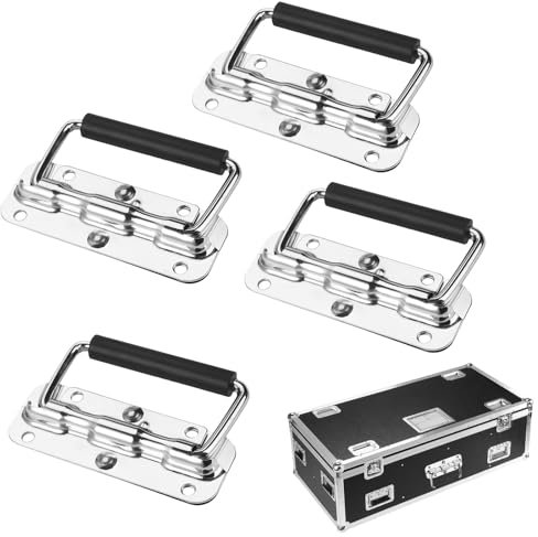 4 Piezas Asa Plegable Caja De Herramientas, Asas Para Cajas, Asas Plegables De Acero Inoxidable, Con Asa De Goma, Diámetro Del Orificio 6 Mm, Caja De Herramientas, Asa De La Caja De Almacenamiento