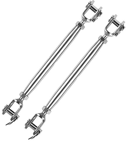 Lnjya 2 unidades M6 Wantenspanner 304 Acero Inoxidable Toldo tensor 160 mm - 230 mm tensor plateado tensor de cable inoxidable tensor de alambre de acero inoxidable Set para toldos de vela