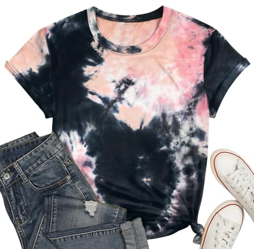 hohololo T-Shirts Batik pour Femmes Tee-Shirts tie-Dye Tops Larges et légers pour l’été