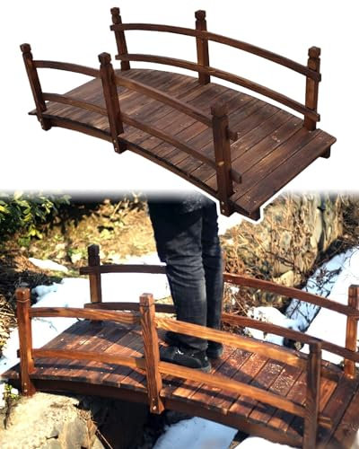 Ponte da Giardino Ponte in Legno per Laghetto da Giardino 140 cm di Lunghezza, Cortile Esterno Ponticello Decorativo, Passerella Sul Prato del Torrente su Cui Camminare, Ponti da Giardino Rustici
