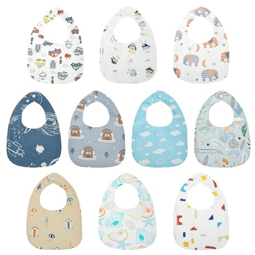 Yafane Baby haklapp vattentät mjuk 10-pack bomull halsdukar dregelhaklapp spottdukar baby för baby pojkar och flickor småbarn, Blå/vit, One size
