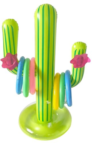 1 cactus inflatable toy, 6 ferrules, garden bar accessories, pool party decorations, swimming aids, swimming pool inflatable ring