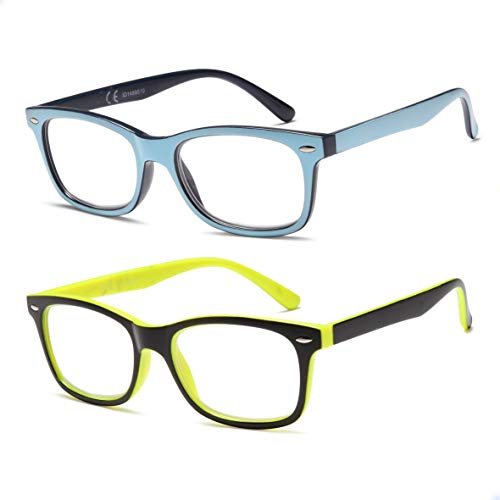 NEW VISION 2 Pack Occhiali da Lettura uomo Montatura Bicolore Occhiali da Vista CE UV400 Occhiali Lettura Donna NV056 (Giallo+Blu, 1.5, Diottria)