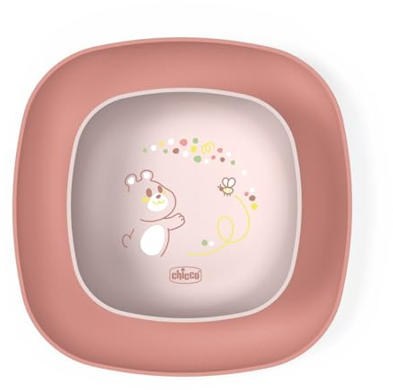 Chicco Set Piatti Bambini, Set Pappa Svezzamento con 1 Piatto Piano e 1 Ciotola, 2 Pezzi, Set piatti impilabili, Ciotola Svezzamento, Riutilizzabili, Piatto Prima Pappa, salvaspazio, 12+ Mesi, Rosa