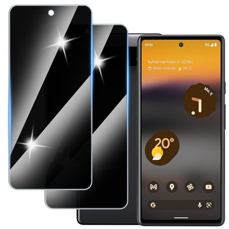 Hirshen [2 Stück] Sichtschutzfolie für Google Pixel 6A Panzer Schutz Glas, Anti-Spähen Privatsphäre Schutzfolie, 9H Härte, Anti-Kratzer, Bläschenfrei,Anti-Spy