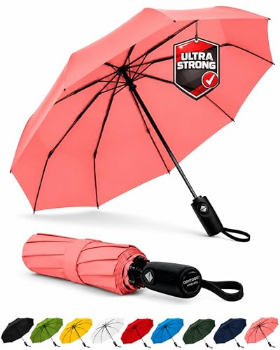 drytogo Paraguas plegable antiviento I Paraguas extra ligero 390 g I Paraguas pequeño Ø100 cm, para viaje y uso diario I Umbrella con apertura y cierre automático I Perfecto para mujer y hombre I