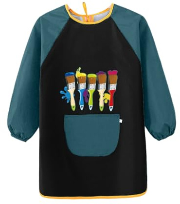 Tablier Peinture Enfant Garçon 7-12 ans Manches Longues Blouse Peinture Enfant Imperméable Tablier Scolaire pour Enfants avec Grandes Poches pour L'école Activités,Peindre,Cuisiner,Manger,Artisanat