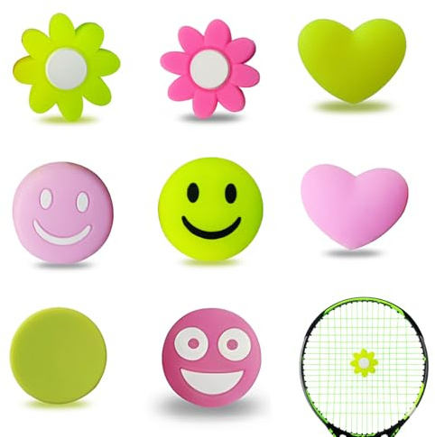 Paquete de 8 amortiguadores para raqueta de tenis, divertido amortiguador de vibraciones con forma de corazón, de silicona, para tenis, reduce las vibraciones de la raqueta