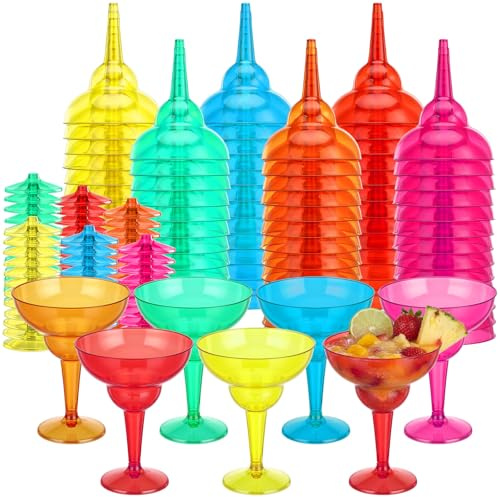 Willinglong 144 Pcs Multicolor Plastic Margarita Glasses, 12 oz Disposable Plastic Cocktail Cups for Cinco De Mayo Fiesta, Taco Party and Mexican Decorations fiesta Party Decorations