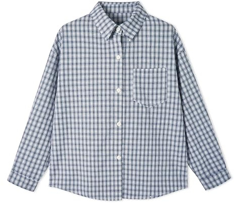Rolanko Camisa de Cuadros para Niñas Niños Manga Larga Algodón Chaqueta con Botones Informales Ligera Blusas, MarinoAzul, 150, 10-11 Años