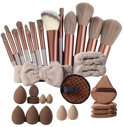 33 Pièces Ensemble De Pinceaux De Maquillage, Pinceau De Maquillage Avec Blender Eponge Pour fonde De Teint Blush Poudre Anti-cernes Fard À Paupières, Kit Pinceaux Maquillages Pour Femme Fille