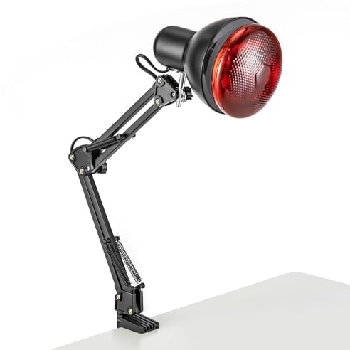 Aangeebone Lampada di calore a luce rossa, 150 W, lampada a raggi infrarossi, con testa a 360° e morsetto da tavolo, può essere fissato al tavolo, pieghevole, per adolescenti, adulti, anziani, atleti