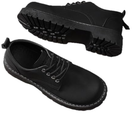 Zapatos Oxford de cuero para hombre, puntera redonda, suela de plataforma, tacones gruesos, zapatos casuales con cordones, mocasines de negocios para el trabajo diario, Black, 42 2/3 EU